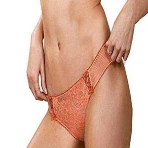 Victorias Secrets Dream Angels Orange Burnt Fishnet Lace-Up Cheekini Panty